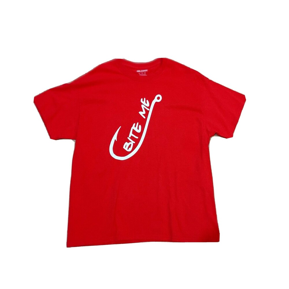 Bite Me Shirt Adult Fishing Mens XL Red  Crew Neck